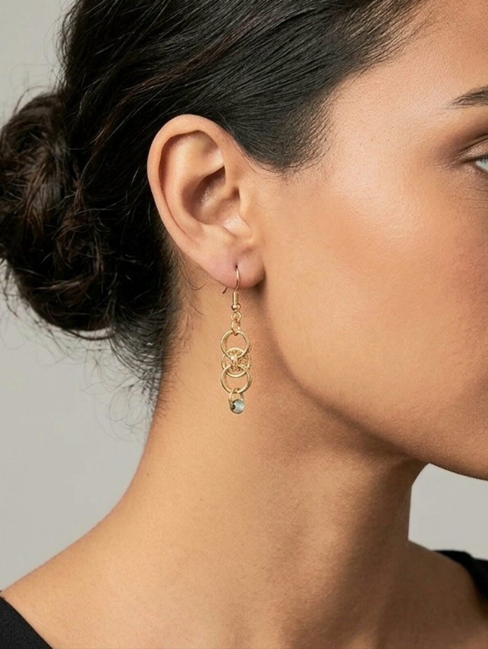 Handcrafted Gold Tone Chainmaille And Glass Bead Earrings